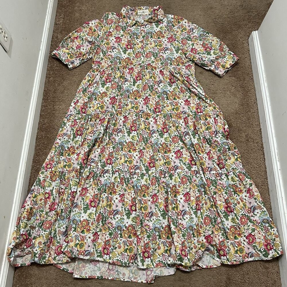 Natural Life Rebecca Midi Tiered Dress White Fuschia Size Medium